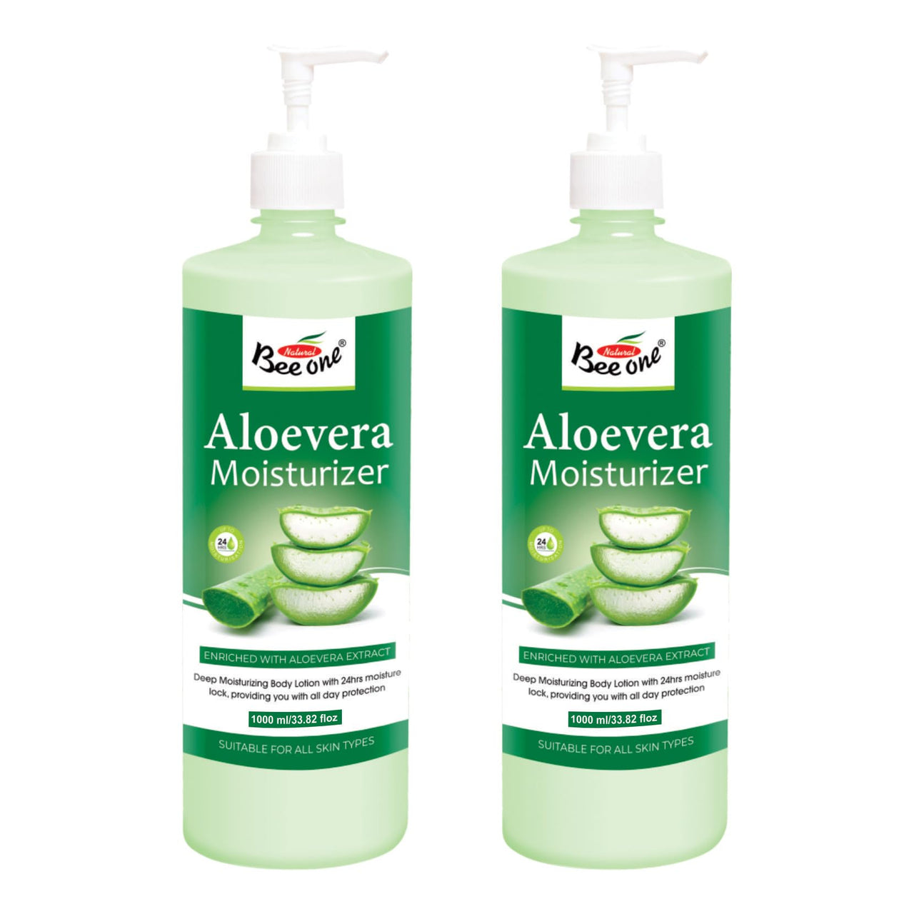 Bee One 24 hr Moisture Lock Body Lotion, for Soft and Supple Skin(Pack of 2) | 1000ml x 2= 2000ml (Aloe Vera)