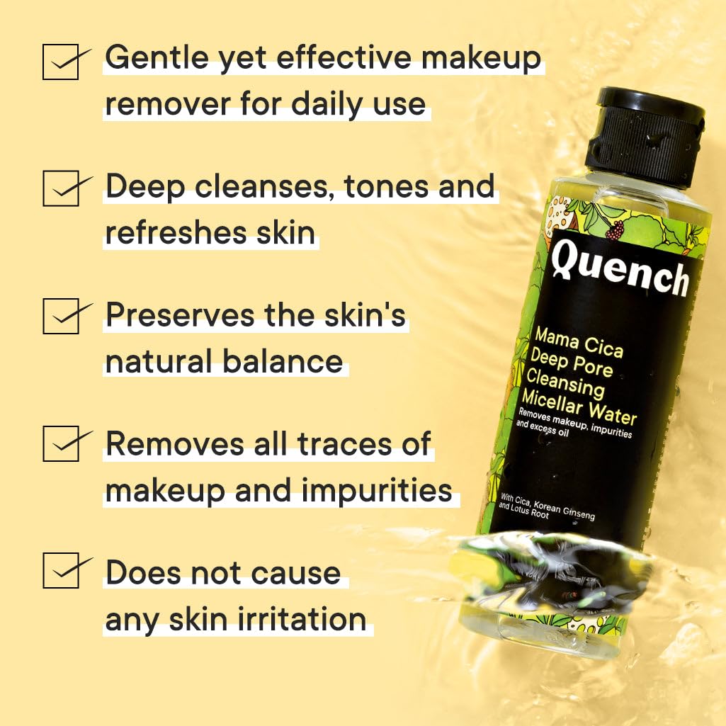 Quench Deep Pore Cleansing Micellar Water with Cica Herb Repair | Gentle Cleanser & Make Up Remover For Everyday Use | Removes Makeup, Dirt, Pollution & Impurities | Made in Korea (145ml)