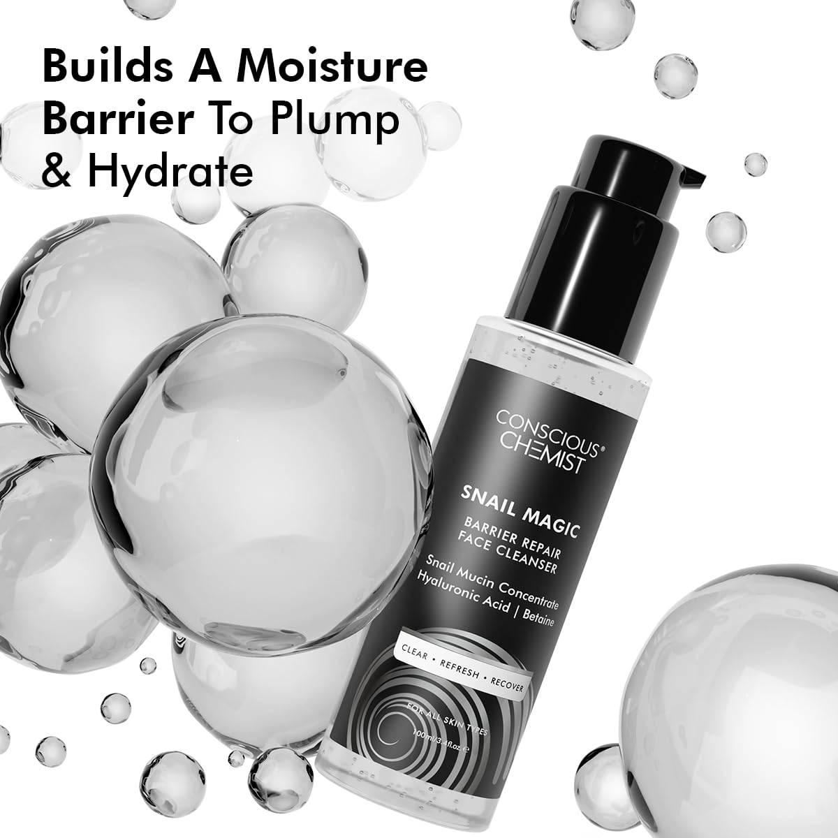 Conscious Chemist Snail Mucin Face Wash | 100ml | Cleanser for Face for Women & Men, Low pH Gel with Korean Snail Mucin Concentrate, Hyaluronic Acid & Betaine, All Skin Types - Snail Magic
