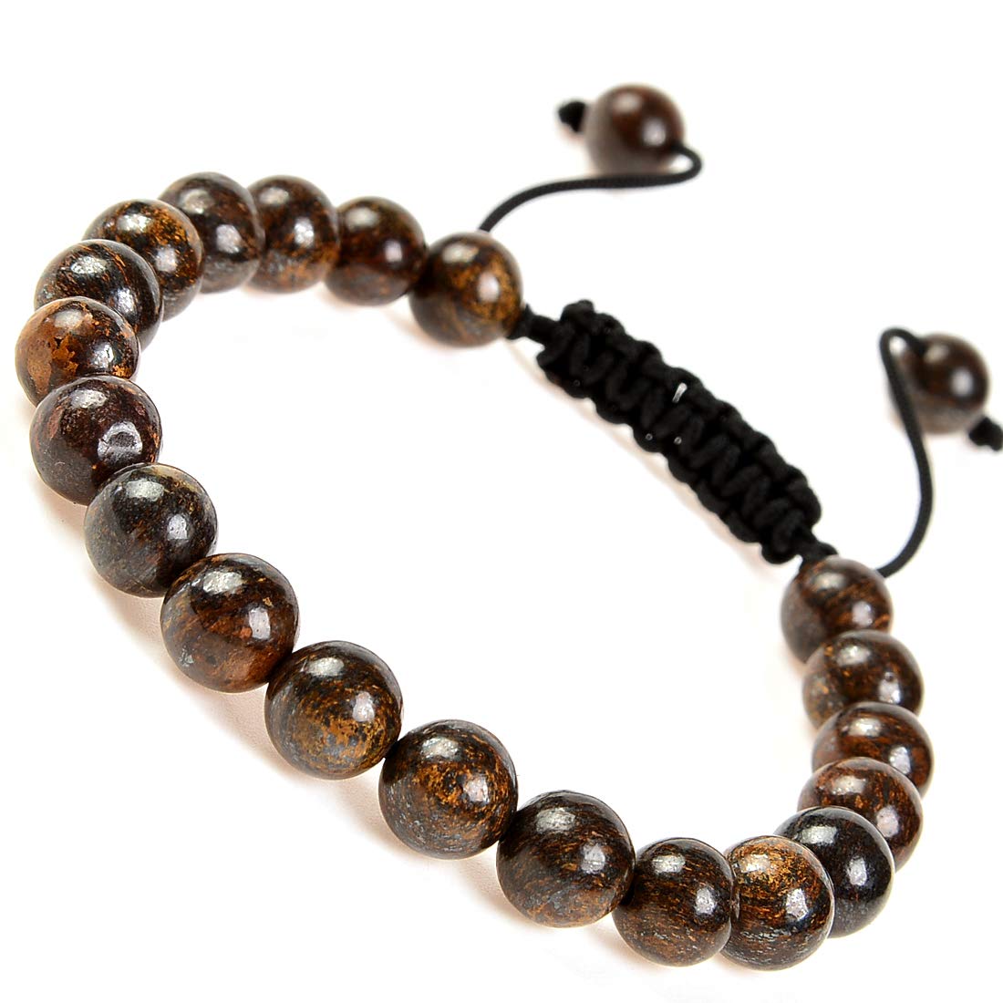 Massive Beads Natural Healing Power Gemstone Crystal Beads Unisex Adjustable Macrame Bracelets 8mm Bronzite