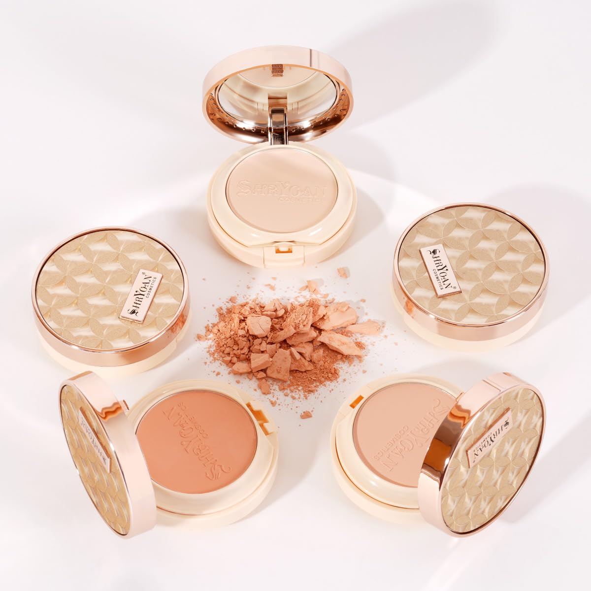 Shryoan 2 IN 1 Oil Control Compact Powder Full Coverage White Tone with Mirror Fair Skin Matte Finish Double Beige Shades with Oval Makeup Brush (SH03)