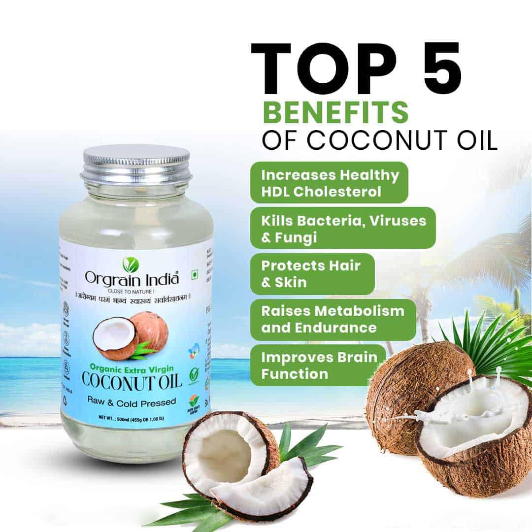Orgrain India Certified Organic Raw Cold Pressed Extra Virgin Coconut Oil | Unrefined, Zero Heat Process, Supports Immunity, Hair & Skin, Massage, 100% Edible with Rich Tropical (500ml)