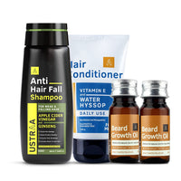 Ustraa Anti Hair Fall Shampoo 250ml - With Apple Cider Vinegar | Daily Use Hair Conditioner - 100gm - No SLS No Paraben | Beard Growth Oil - 2 x 35ml (Set of 2) - With Redensyl, 8 Natural Oils