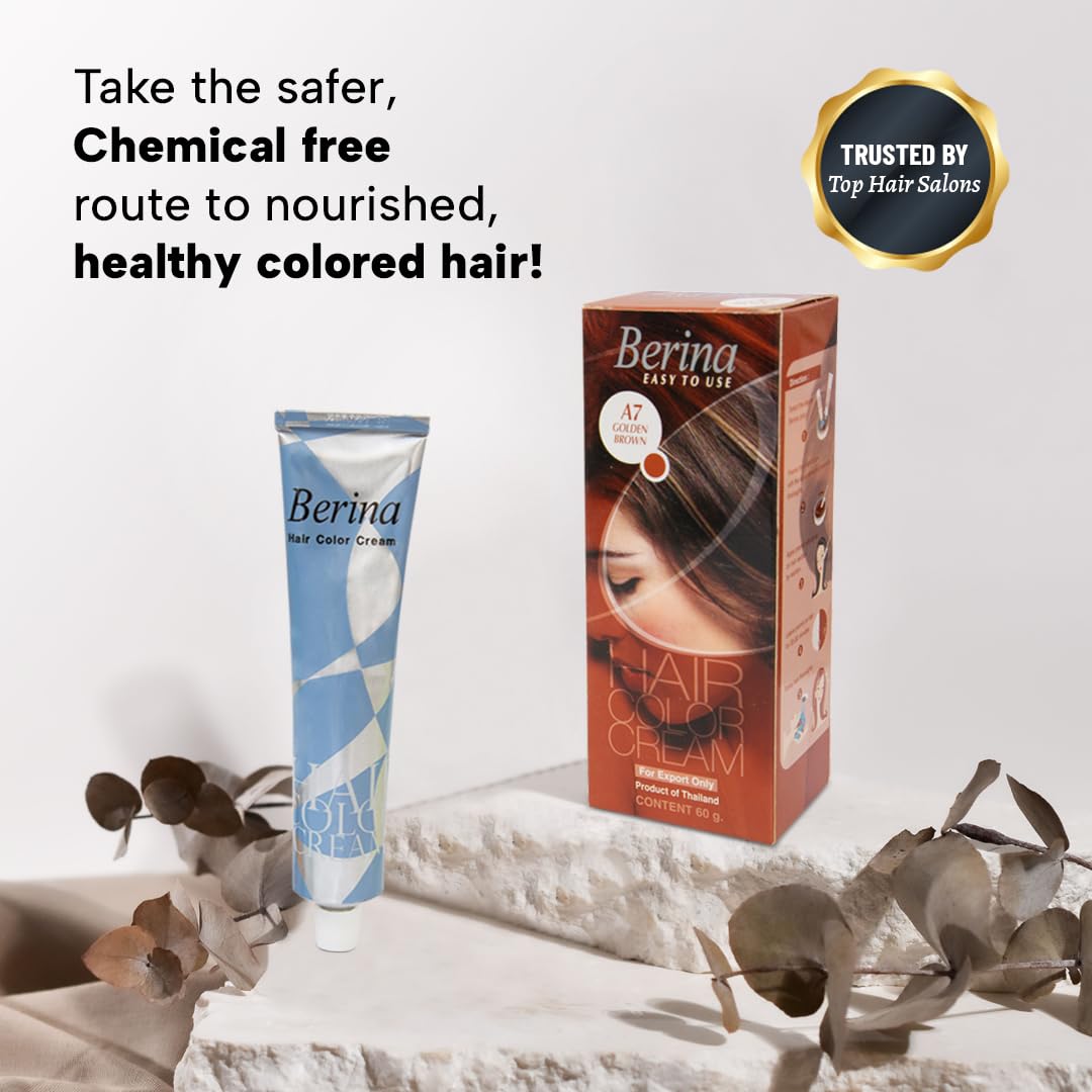 Berina Professional | Permanent Hair Color Cream | 60gm | A07 Golden Brown | Long Lasting Color