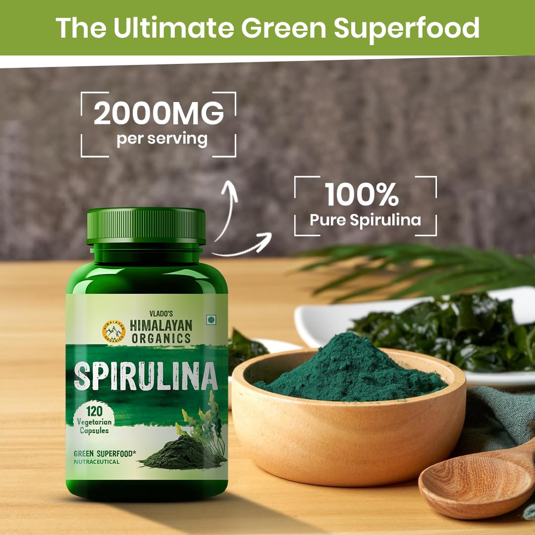 Himalayan Organics Spirulina 2000mg Per Serving - 120 Veg Capsules