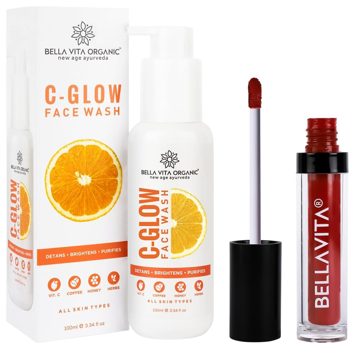 Bella Vita Organic Vitamin C-Glow Natural Face Wash Kiss-Proof 4.5 ml 18-hr Stay Waterproof Intense Moisturisation Scarlet Red