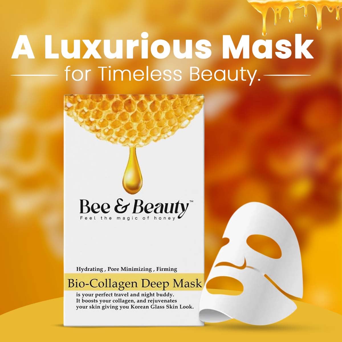 Bee & Beauty Bio Collagen Overnight Mask Pack of 2 | Korean Face Mask For Glass Skin | Sheet Mask For Deep Hydration, Pore minizmizing With Goodness Of Honey
