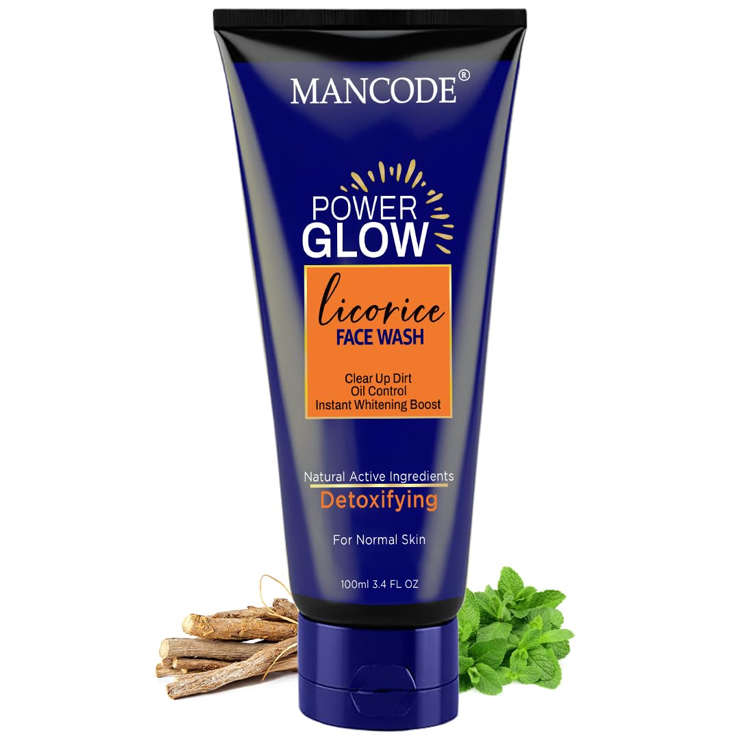 MANCODE Power Glow Face Wash for Men with licorice extract, Best Oil Control Face Wash for Men, Ideal for All Skin, Deep Skin Cleansing, Instant Whitening Boost, Suitable For all Skin Type (100 ML)