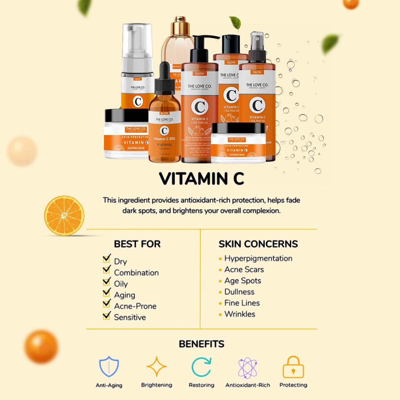 THE LOVE CO Vitamin C & Tea Tree Oil Face Wash - Foaming Cleanser for Instant Glow & De-Tan, Suitable for All Skin Types, 100% Vegan, 200ml