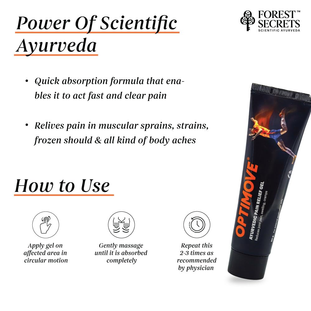 Forest Secrets Optimove Pain Relief Gel 50g | Ideal for Back Pain, Muscle Pain, Joint Pain, Knee Pain | Suitable for Sports & Gym related Injuries | Helps Relieve Muscle & Joint Pain