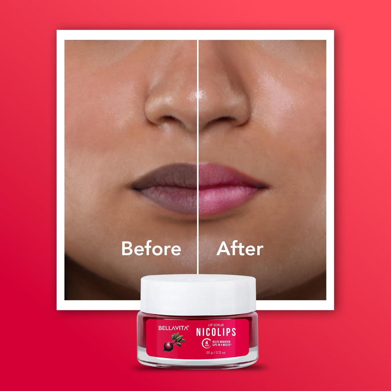 Bella Vita Organic NicoLips Lip Scrub Balm Brightening Dark Lips for Men and Women Dry Lips/Smoker/Chapped Lip & Lipstick Stains Removal Lipcare, 20 g