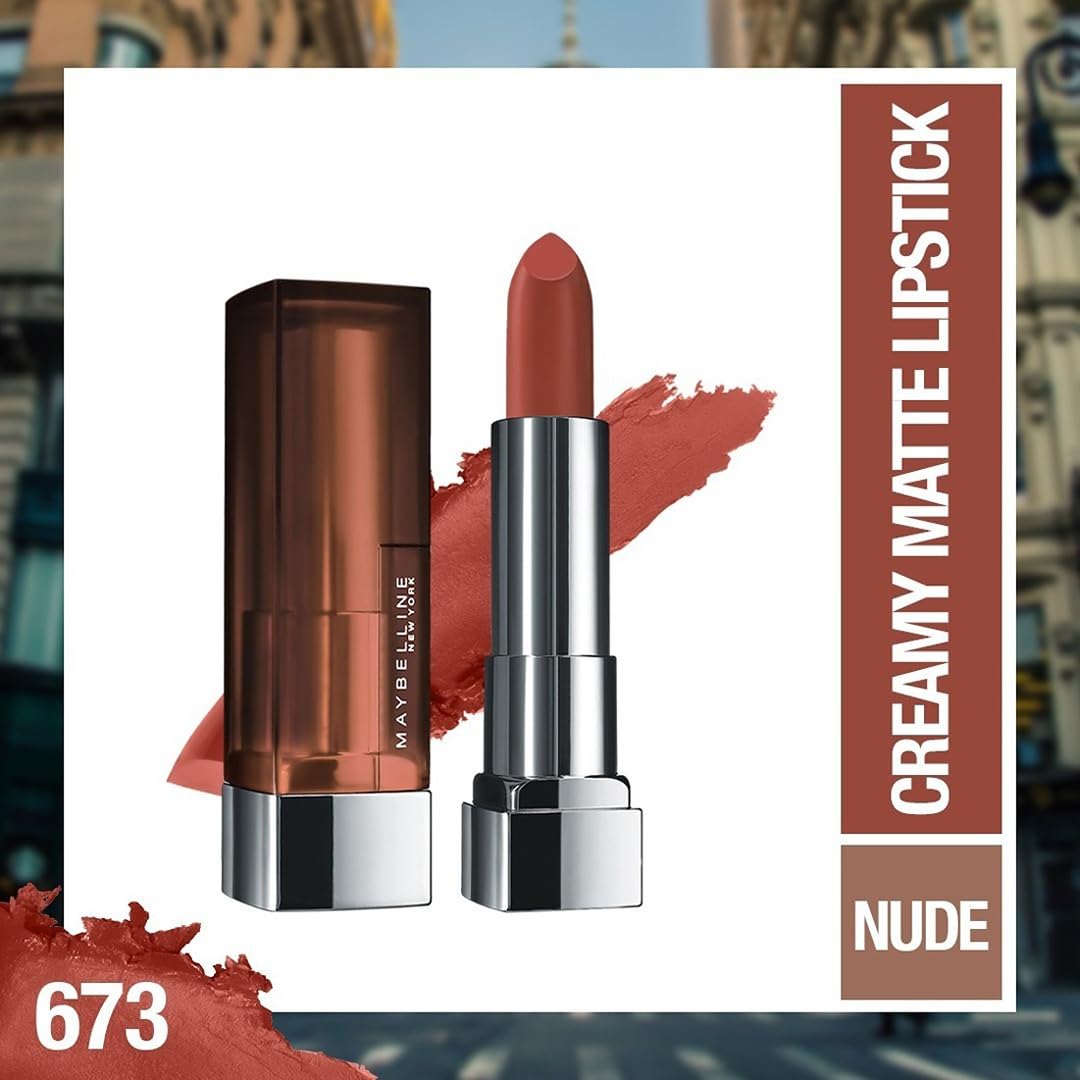 Maybelline New York Matte Lipstick, Intense Colour, 673 Midtown Pink, 3.9g & Maybelline New York Compact Powder, With SPF to Protect Skin from Sun, Absorbs Oil, Fit Me, 115 Ivory, 6g