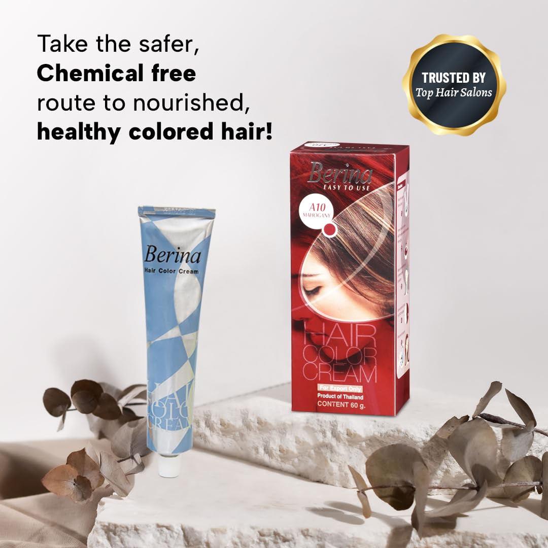 Berina Professional | Permanent Hair Color Cream | 60gm | A10 Mahogany | Long Lasting Color