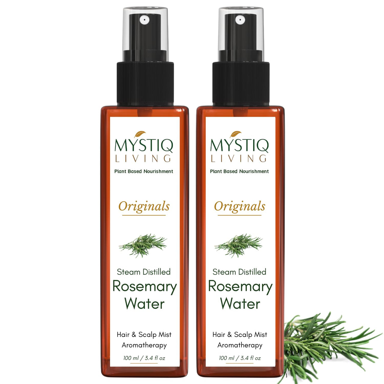 Mystiq Living Rosemary Water, Hair Spray for Regrowth| 100% Pure and Natural Hydrosol | Hair Mist (Pack of 2) - 200ML