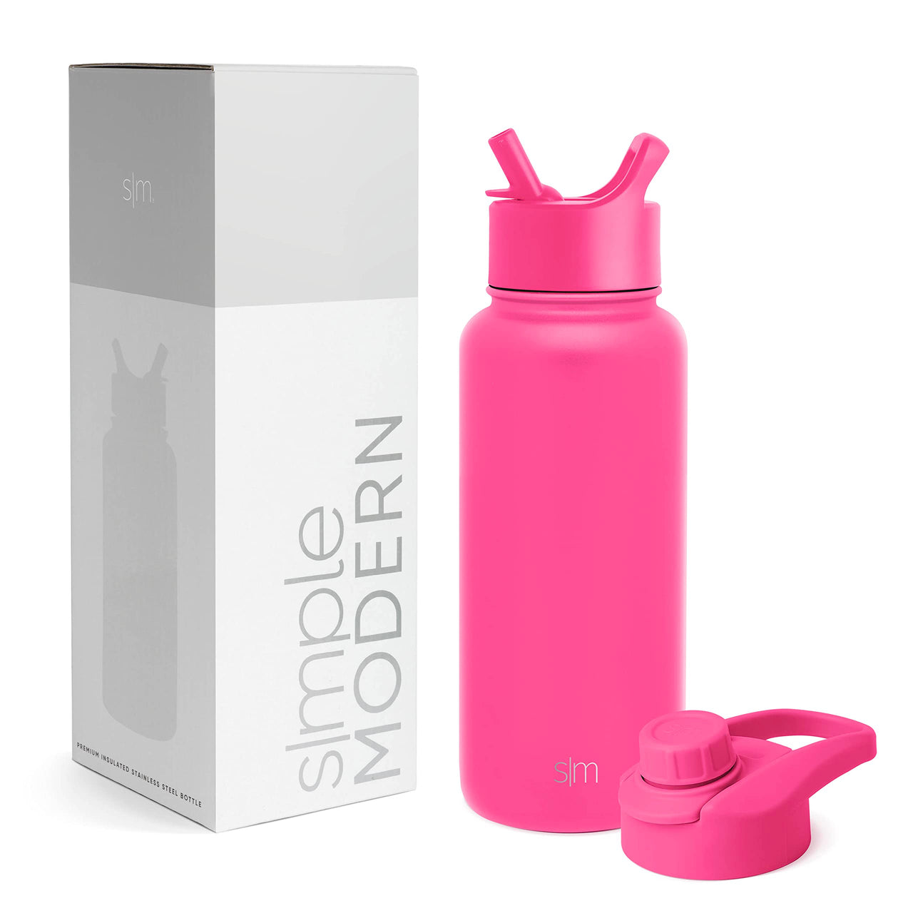 Simple Modern Water Bottle with Straw and Chug Lid Vacuum Insulated Stainless Steel Metal Thermos | Reusable Leak Proof BPA-Free Flask for Sports | Summit Collection | 32oz, Raspberry Vibes