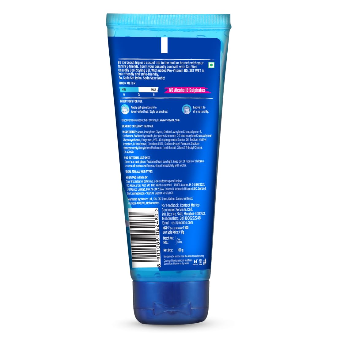 Set Wet Styling Hair Gel for Men - Casually Cool, 100gm | Medium Hold, High Shine | For Medium to Long Hair |No Alcohol, No Sulphate (Pack of 2)