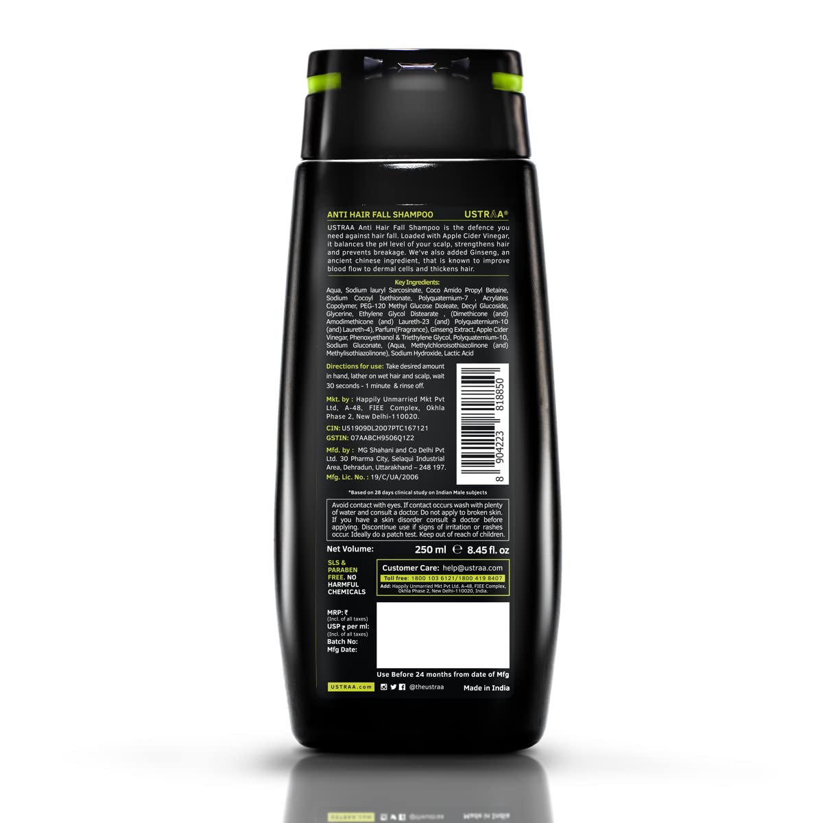 Ustraa Ayurvedic Hair Oil - 200 ml | with 8 Natural Herb extracts | Fights Dandruff & Anti Hair Fall Shampoo - 250ml - Dermatologically Tested, With Apple Cider Vinegar| Prevents Hairfall | No SLS
