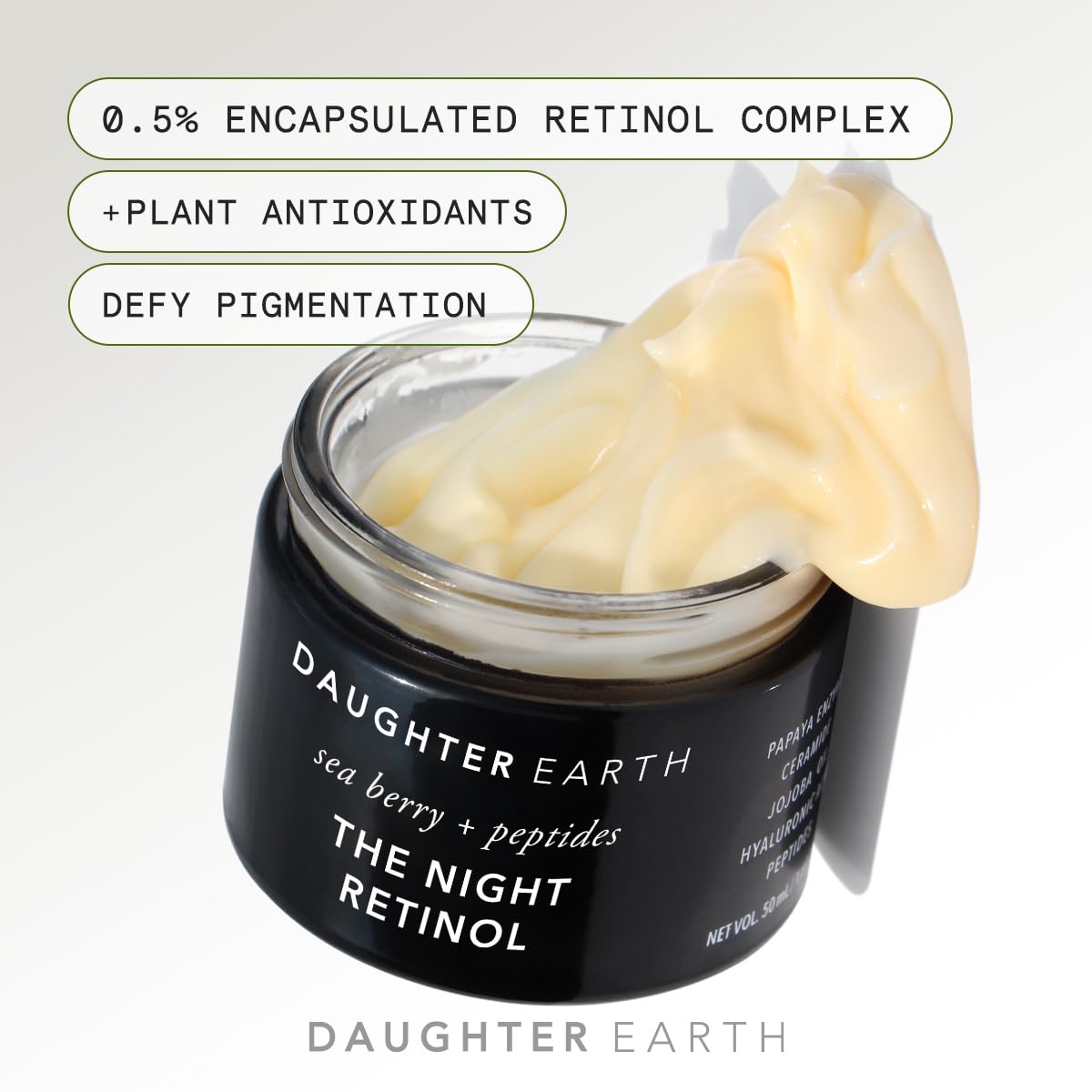 DAUGHTER EARTH Retinol Night Cream With Luxe Formula - Retinyl Linoleate, Peptides & Papain | Reduces Hyperpigmentation & Dullness | Rich Hydration For Overnight Radiant Skin - 50ml