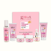 Globus Naturals Revival Rice Ceramide Skincare Gift Box, For Korean Glass Skin, Set of 6 Face Wash 75gm, Cream 50gm, Scrub 50gm, Peel off Mask 75gm, Serum 30ml, Toner 100ml (380gm, RiceGB2PG)