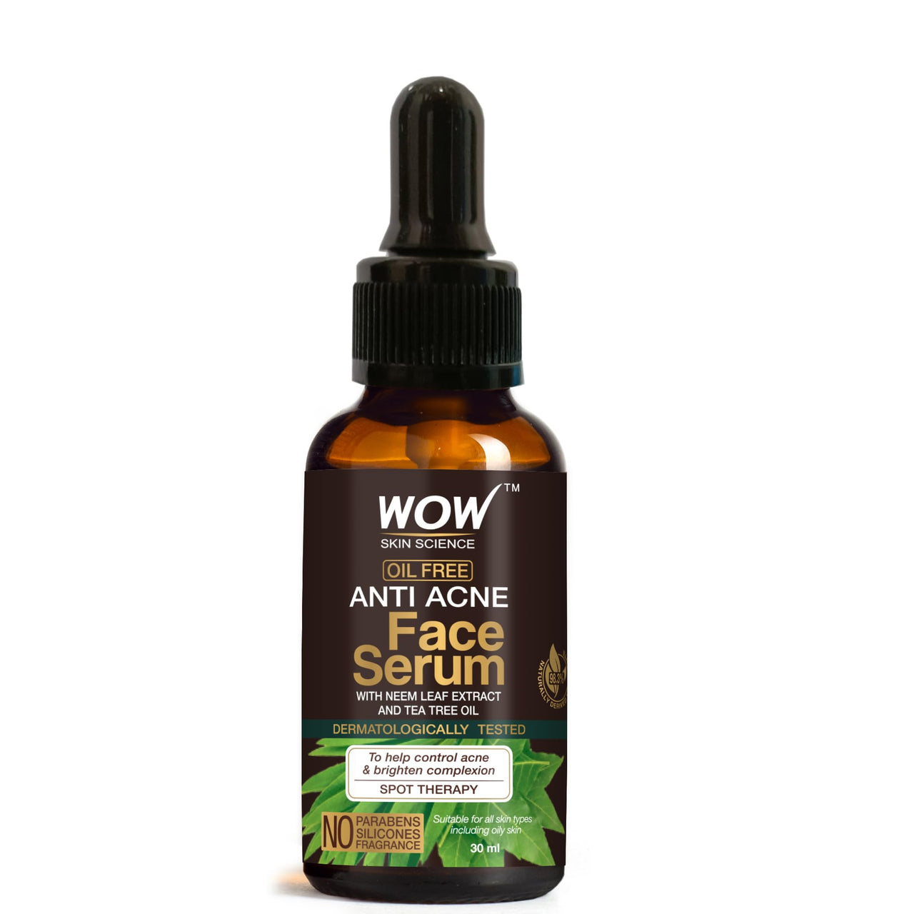 WOW Skin Science Anti Acne Face Serum | Natural Neem Leaf & Tea Tree Oil | Reduce Spots, Skin Repair, Pimple Free, Bright Skin | No Parabens | Face Serum for Women & Men | 30 ml