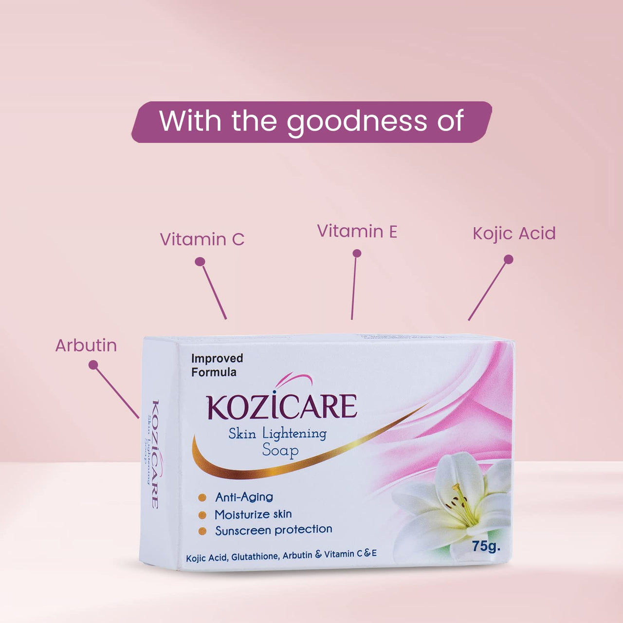 Kozicare Kojic Acid Soap & Glutathione Soap | Bathing Soaps | Bath Soap for Men & Women | Body Tan Removal Soap | Remove Dark Spots & Hyperpigmentation | For Glowing Skin | Soaps for Bath - Pack of 6