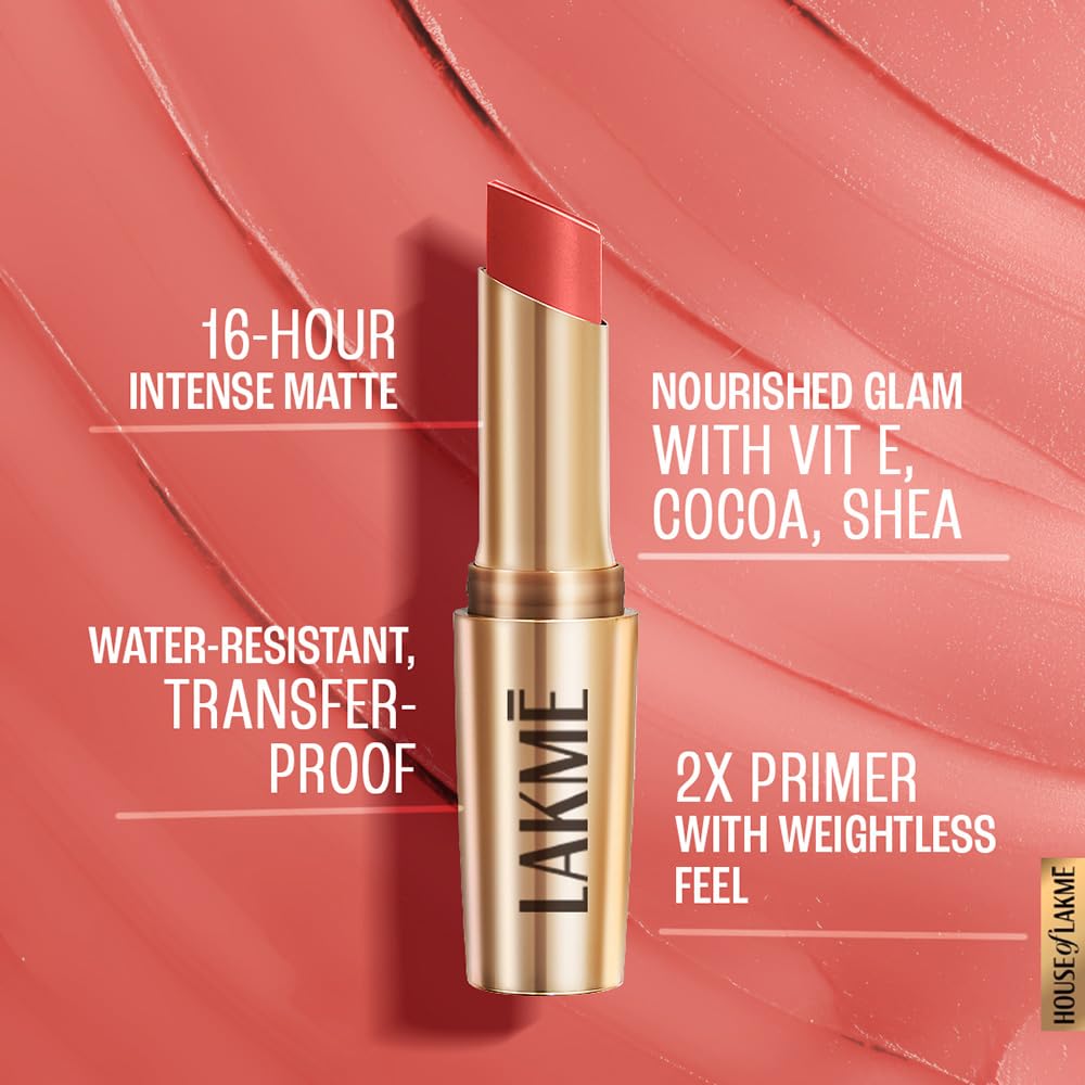 Lakmé 9To5 Primer + Matte Lip Color Mr6 Coral Date, 3.6 G