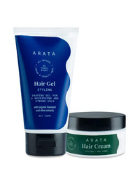Arata Styling Combo of 2 - Styling Hair Cream (100 ML) & Styling Hair Gel (100 ML) | For Glossy & Matte Looks | Soft & Strong Hold | Defined, Frizz-Free Hair | Adds Texture & Boosts Moisture | For All Hair Types
