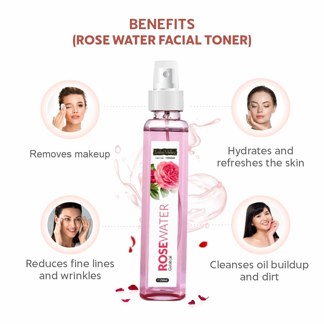 INDUS VALLEY Natural Rose Water/Skin Toner - Organic Gulab Jal- Chemical Free, Pack of 250 ml