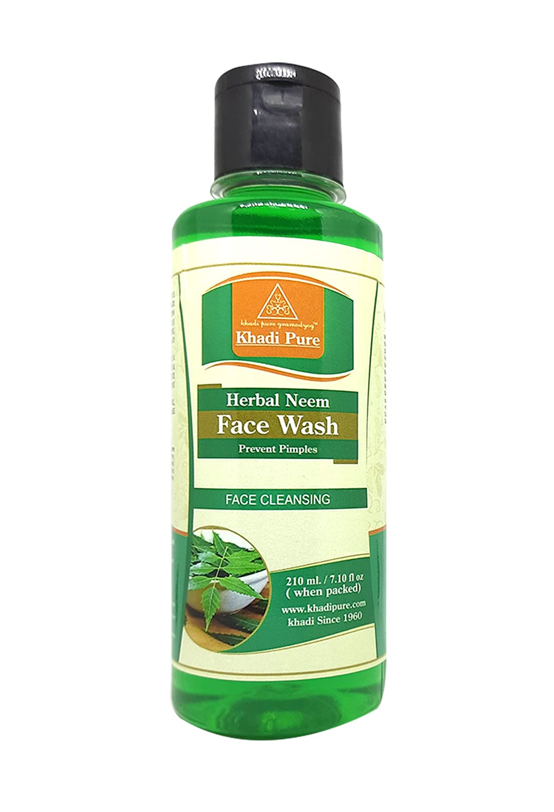 Khadi Pure Herbal Neem Face Wash | Anti-Acne & Skin Purifying | Fights Pimples & Excess Oil | Gentle Daily Cleanser with Natural Neem Extract | SLS & Paraben Free | 210 ml – Green