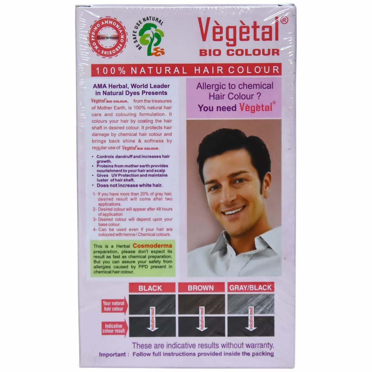 Vegetal Bio Hair Colour - Dark Brown 50g Achieve Natural, Ammonia-Free Hair Color PPD-Free, 100% Herbal Certified Organic for Men and Women UV Protection and Luster Maintenance Complete Kit