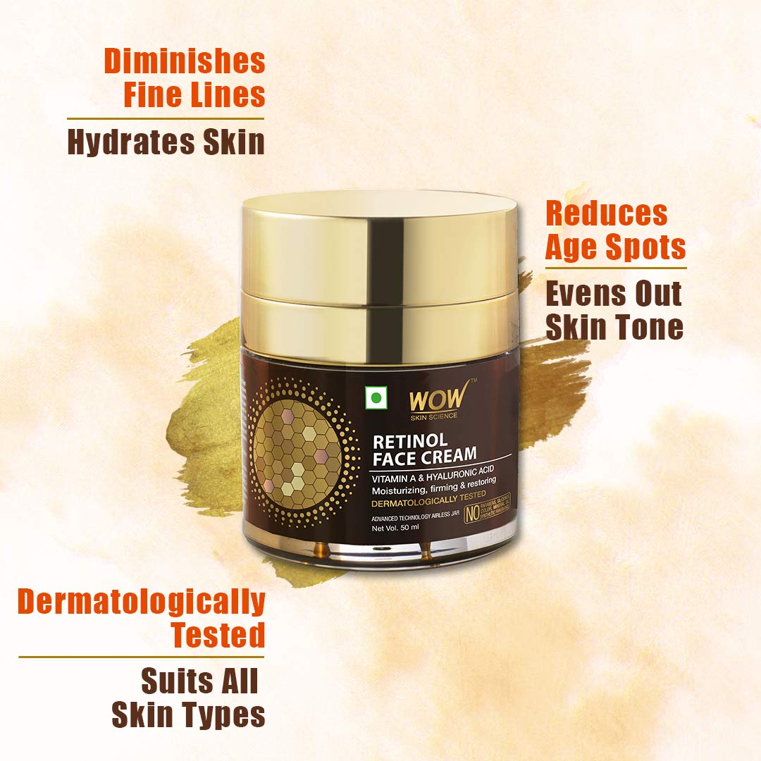 WOW Skin Science Retinol Face Cream - Oil Free, Quick Absorbing - For All Skin Types - No Parabens, Silicones, Color, Mineral Oil & Synthetic Fragrance, 50 ml