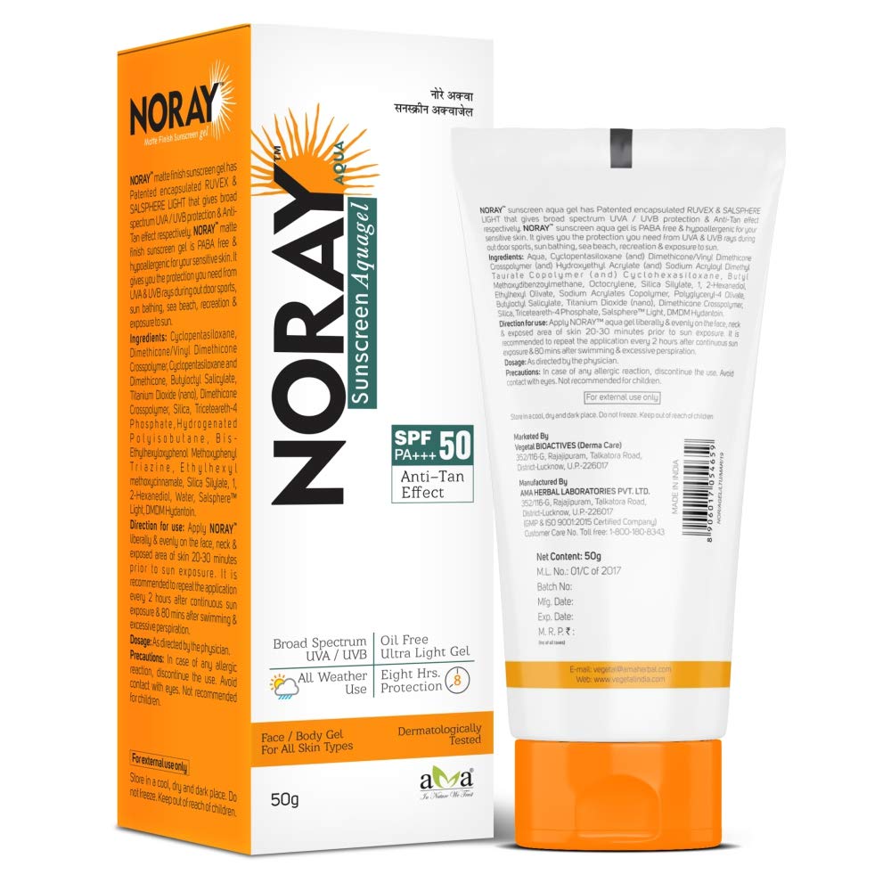 Vegetal Noray Aquagel Broad Spectrum Sunscreen, Spf-50, Pa+++ With Anti Tan Effect - 50G - Dry