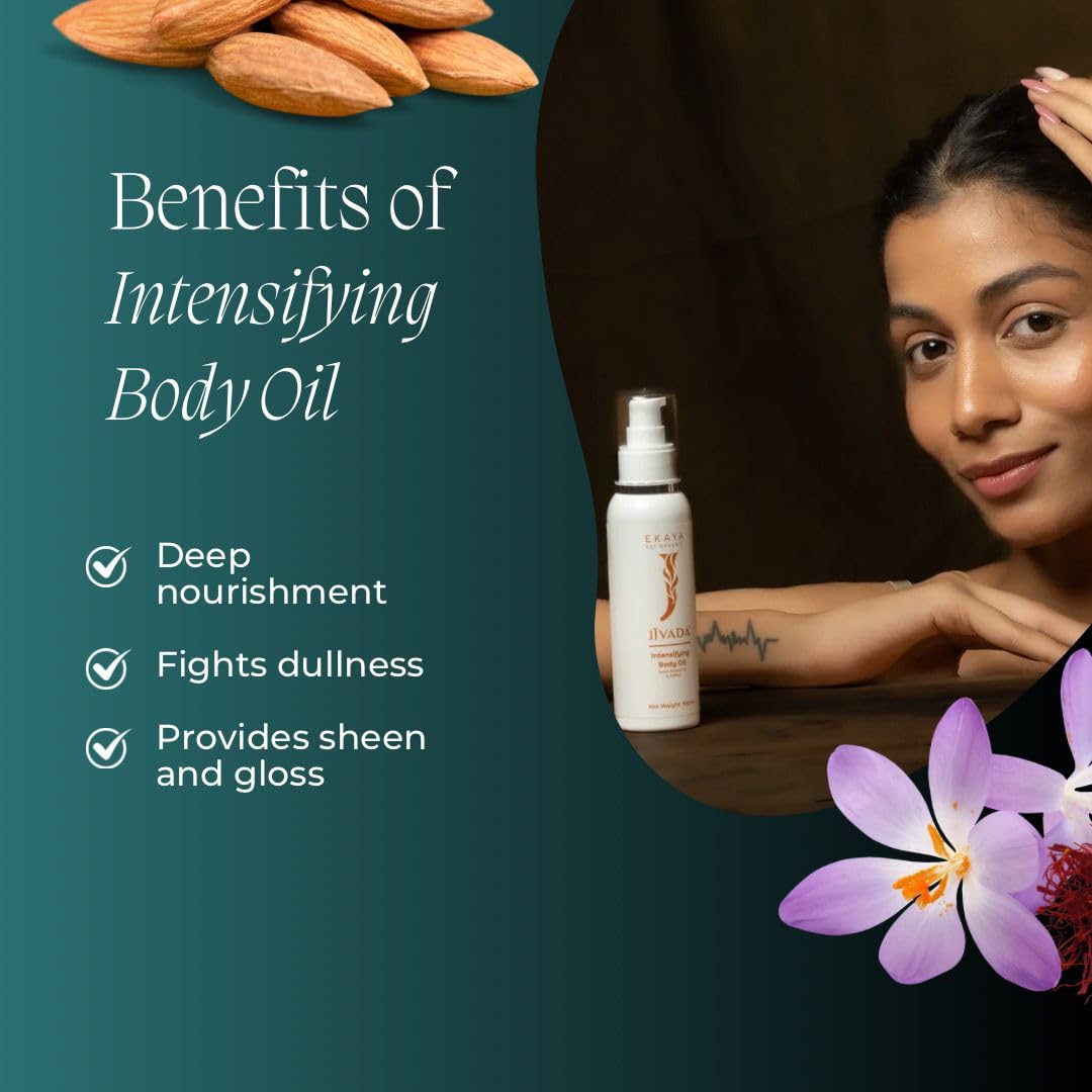 Jivada Intensifying Body Oil with Vitamin A & E | For Deep Nourishment, Fights Dullness, Provide Shine & Gloss | All Skin Type | Women & Men | Sulphate & Paraben Free | 100 ml