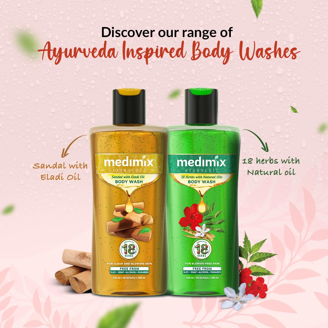 Medimix Ayurvedic Bodywash, Kumkumadi with Natural Glycerine for radiant & revived skin 250 + 50 ml | Shower Gel for Deep Hydration, Replenished & Glowing skin | Herbal | Paraben-free | Sulphate-free