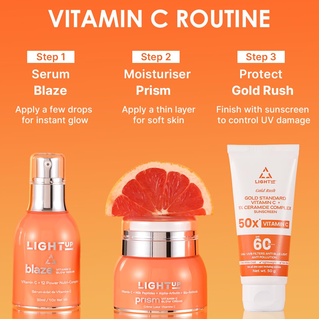 Light Up Beauty Prism Vitamin C Face Cream with Alpha Arbutin and Bio-Retinols | Face Cream for Pigmentation, Ageing and Collagen | Lightweight cream for Dry Skin, Normal Skin & Sensitive skin - 50gm