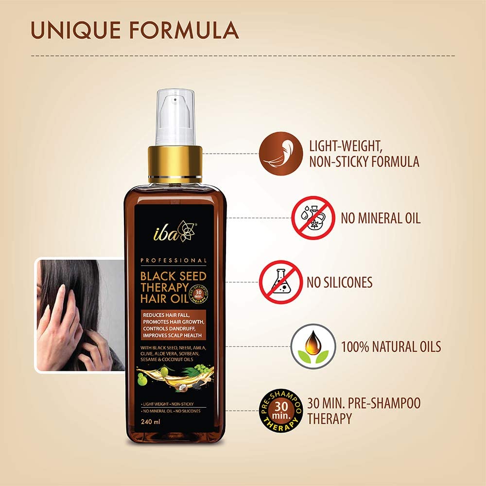 Iba Professional Black Seed Therapy Hair Oil - 240ml | Lightweight | Non-Sticky | Mineral Oil Free | Halal Certified & Vegan