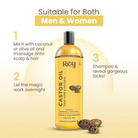 Rey Naturals Cold Pressed Virgin Castor Hair Oil | Arandi Tel | For Hair Growth, Nail cuticles, Eyelash & Eyebrows | Hydrates Skin & Reduces Wrinkles | Suitable For All Hair Types - 750ML