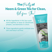 Olivia Oil Reduction Face Wash With Charcoal Neem And Green Tea Extracts | Face Wash For Oily, Sensitive & Normal Skin | Reduces Blemishes & Breakouts, Paraben Free - 100Ml