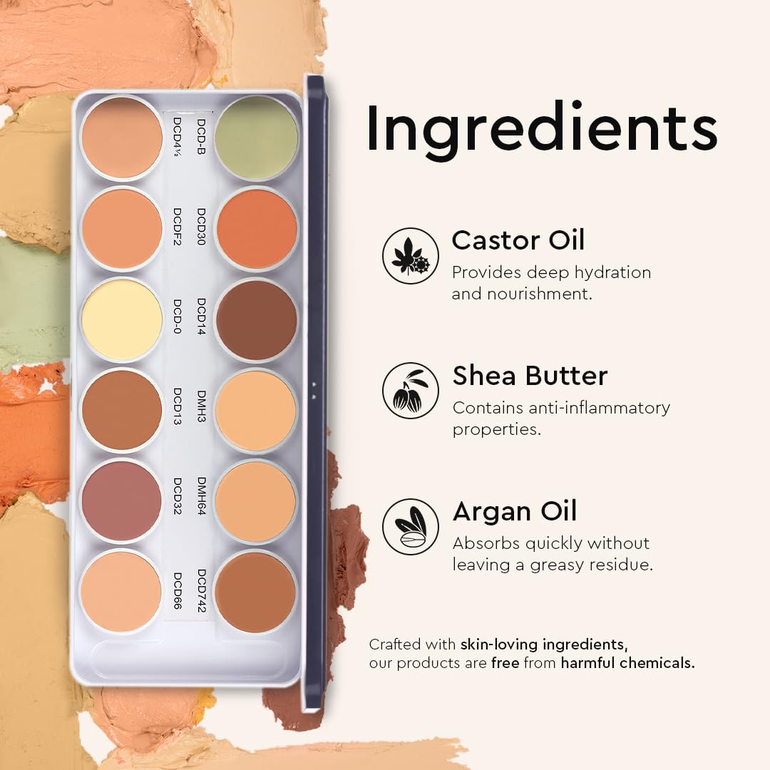 C2P Pro Dermashield Must Have 12-in-1 Concealer Color Corrector Palette | Cream-Based Foundation & Contour | Neutralizes Redness, Dark Circles & Blemishes | High Coverage, Ideal for Oily Skin | 42g