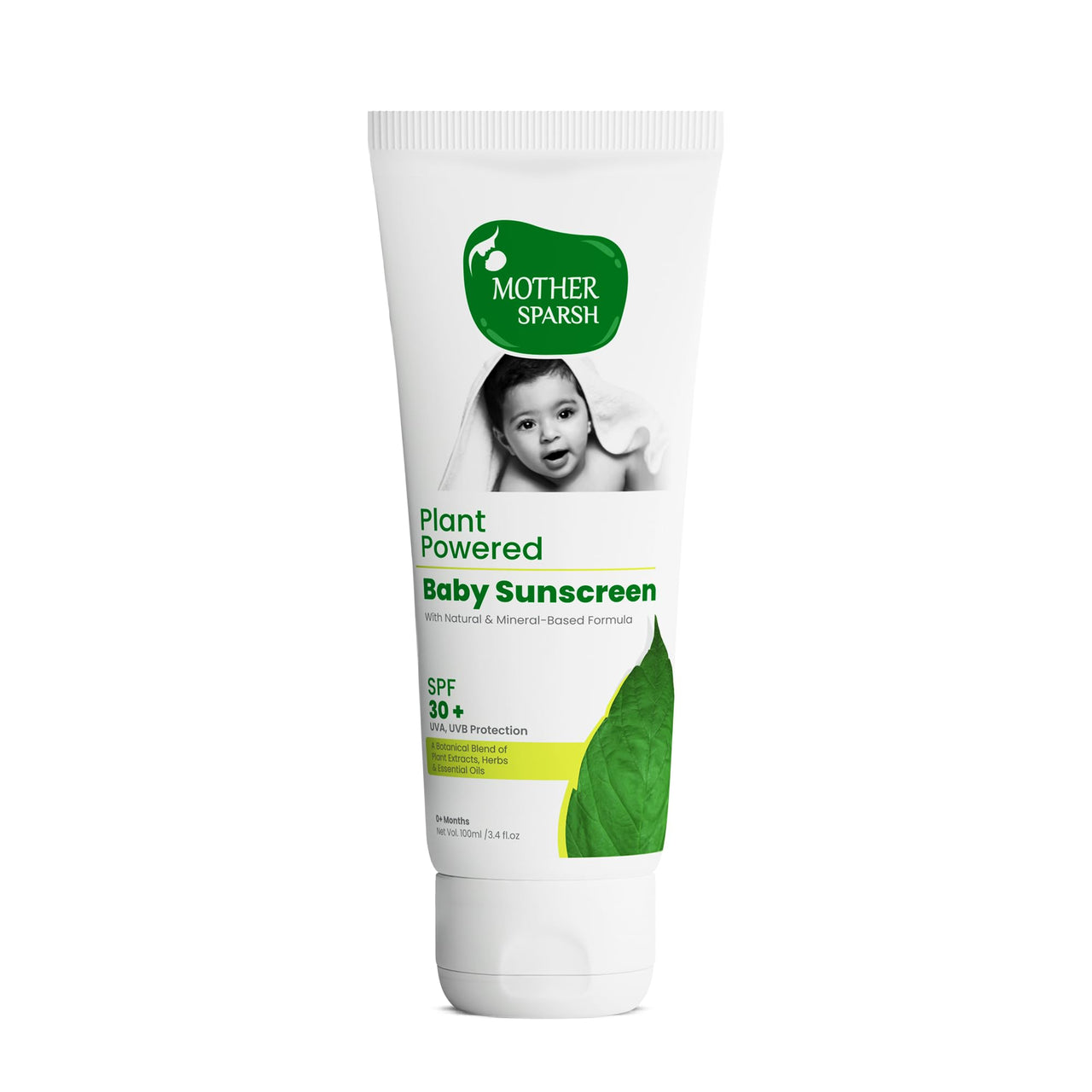 Mother Sparsh Natural Baby Sunscreen Lotion-100ml with SPF 30+ For UVA & UVB Protection | Plant derived 95% Bio Based Ingredients