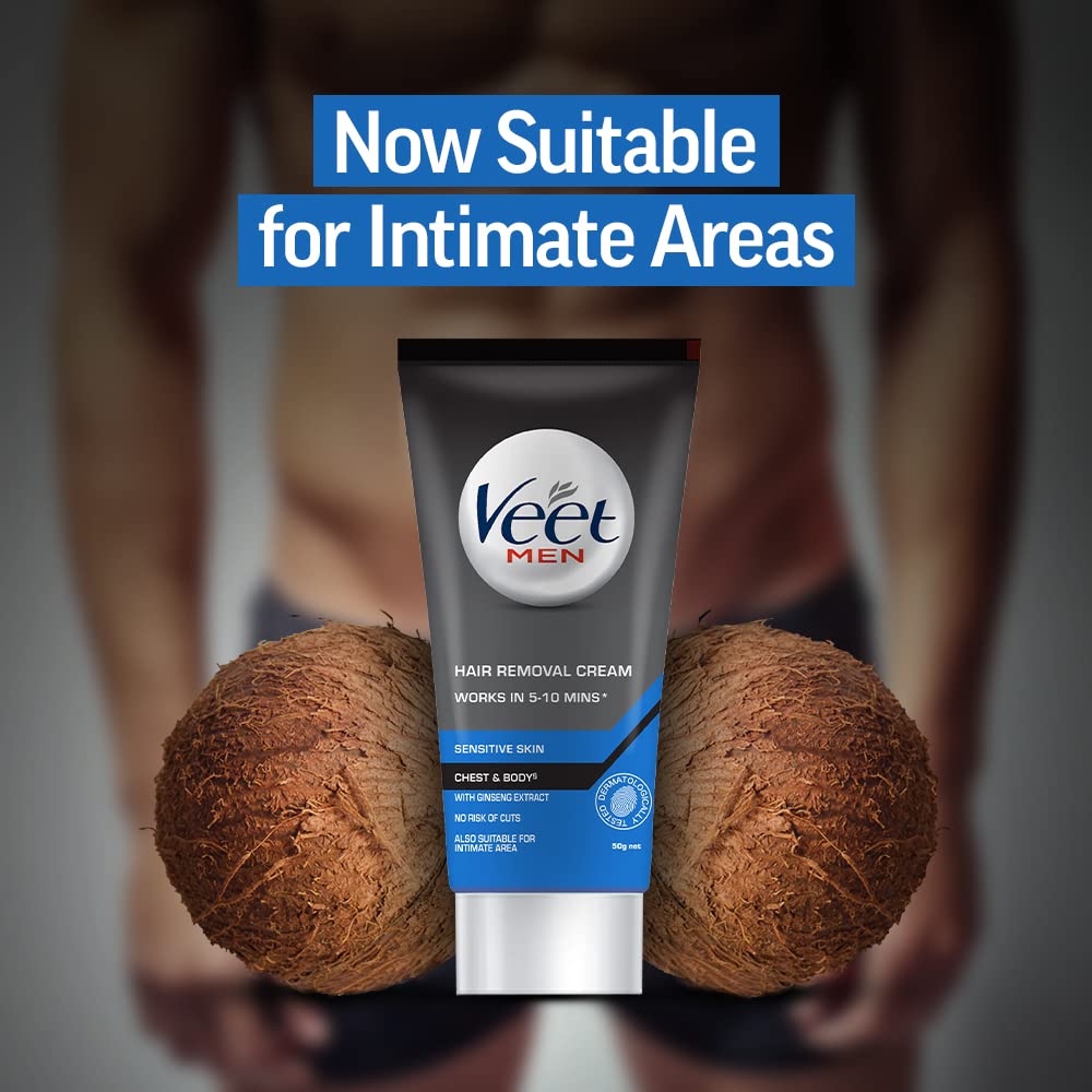 Veet Hair Removal Cream for Men, Sensitive Skin, 50g Each (Pack of 2)