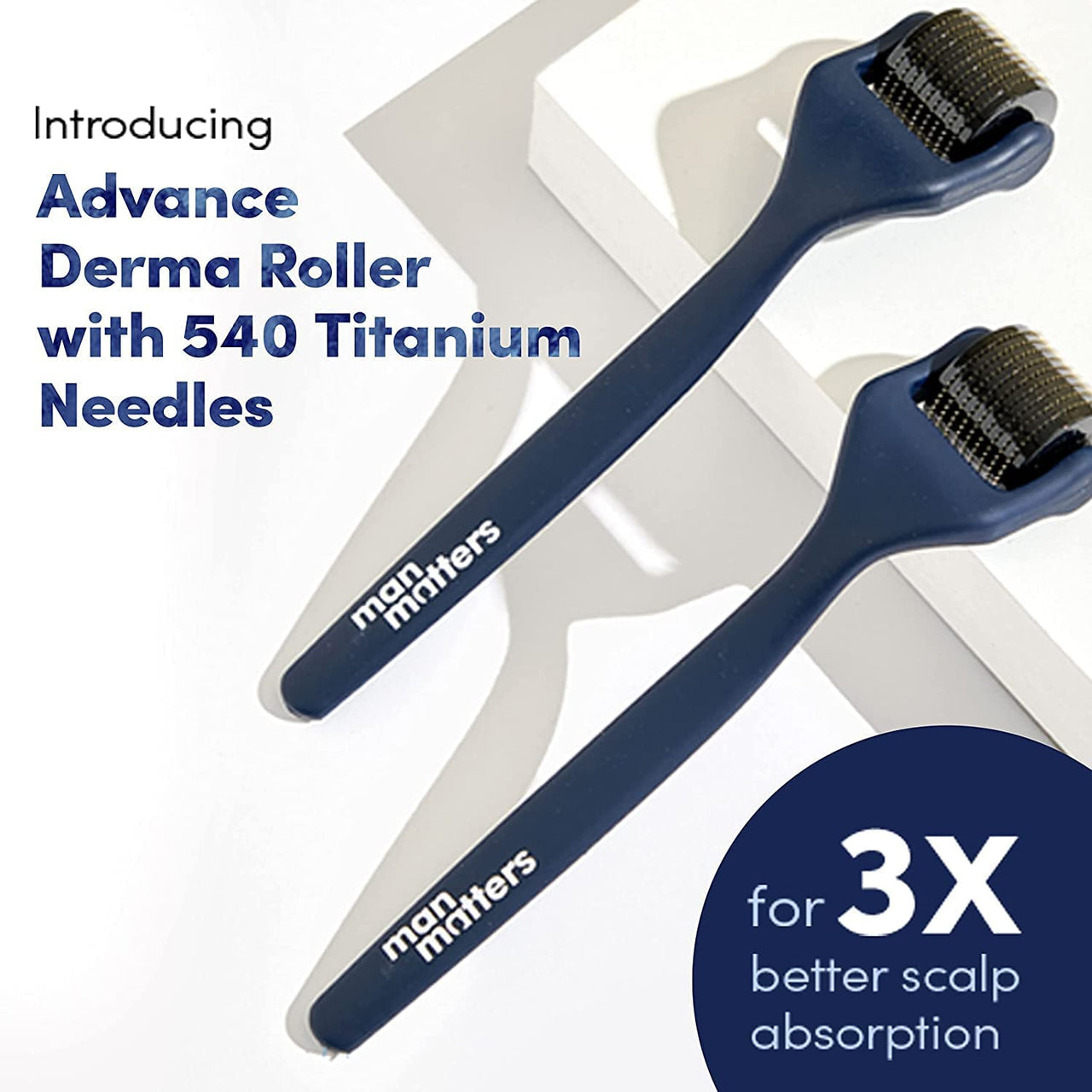 Man Matters Advance Derma Roller with Disinfectant | For Scalp & Beard | 540 Micro 0.5mm Titanium Alloy Needles | Reduces Hair Fall, Stimulates Hair Follicles | Safe & Effective