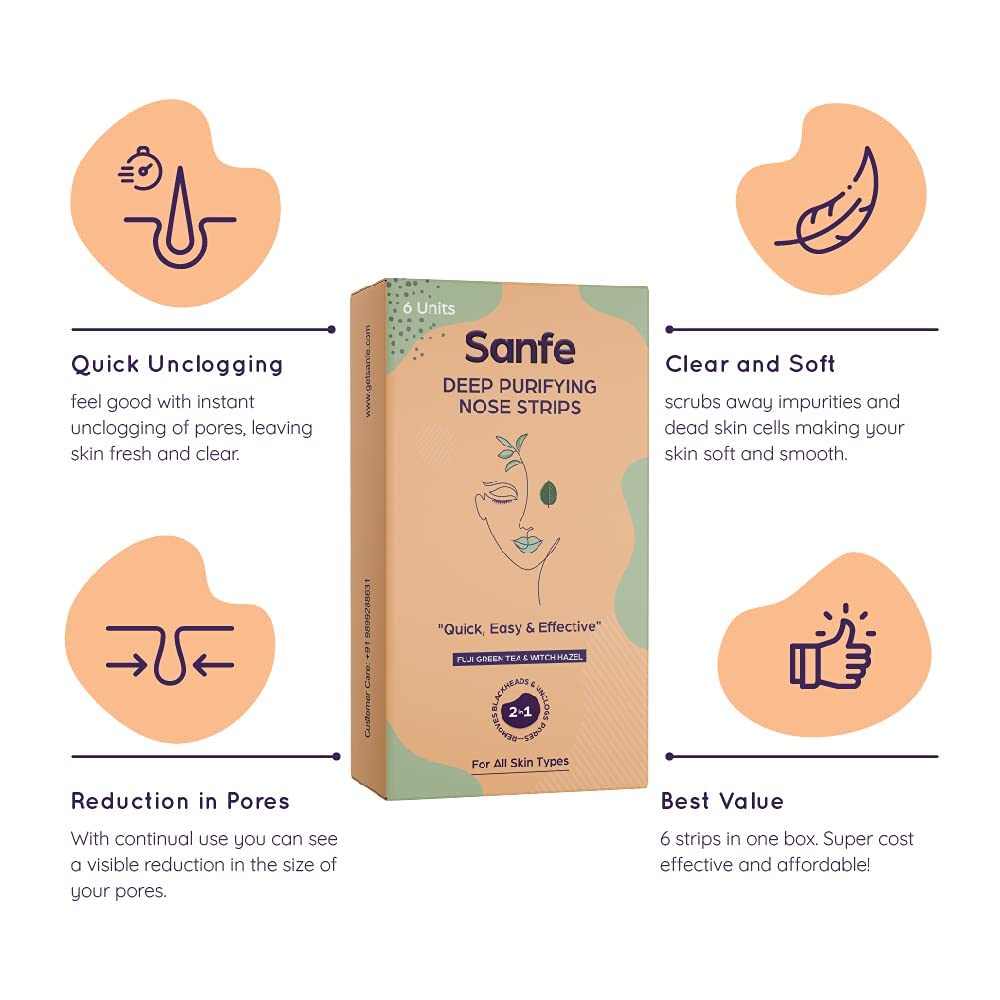 Sanfe Intimate Lightening Serum - 50g & Sanfe Deep Purifying Nose Strips for Women - Pack of 6 with Fuji Green Tea & Witch Hazel extracts