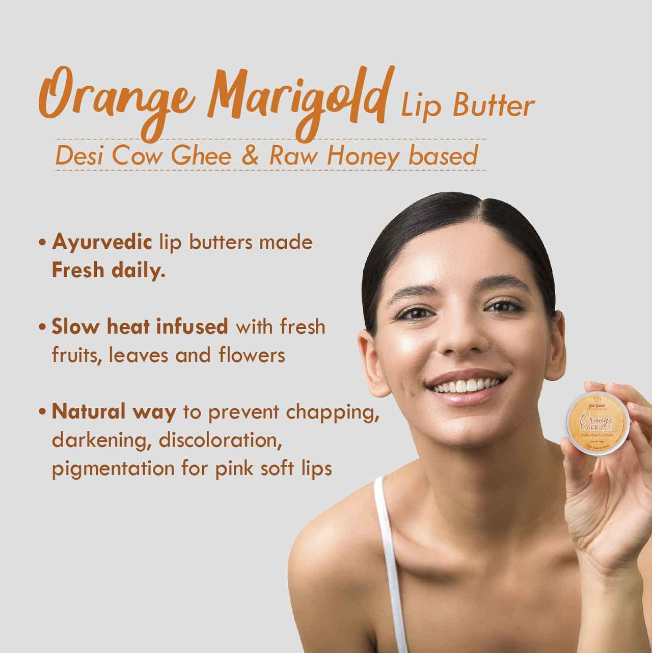 Nat Habit Orange Marigold Lip Balm Fresh Infused Lip Butter With Desi Ghee & Raw Honey For Lip Pigmentation, Lightening, Lip Repair, Dark And Chapped Lips (10gm) (Pack of 2)
