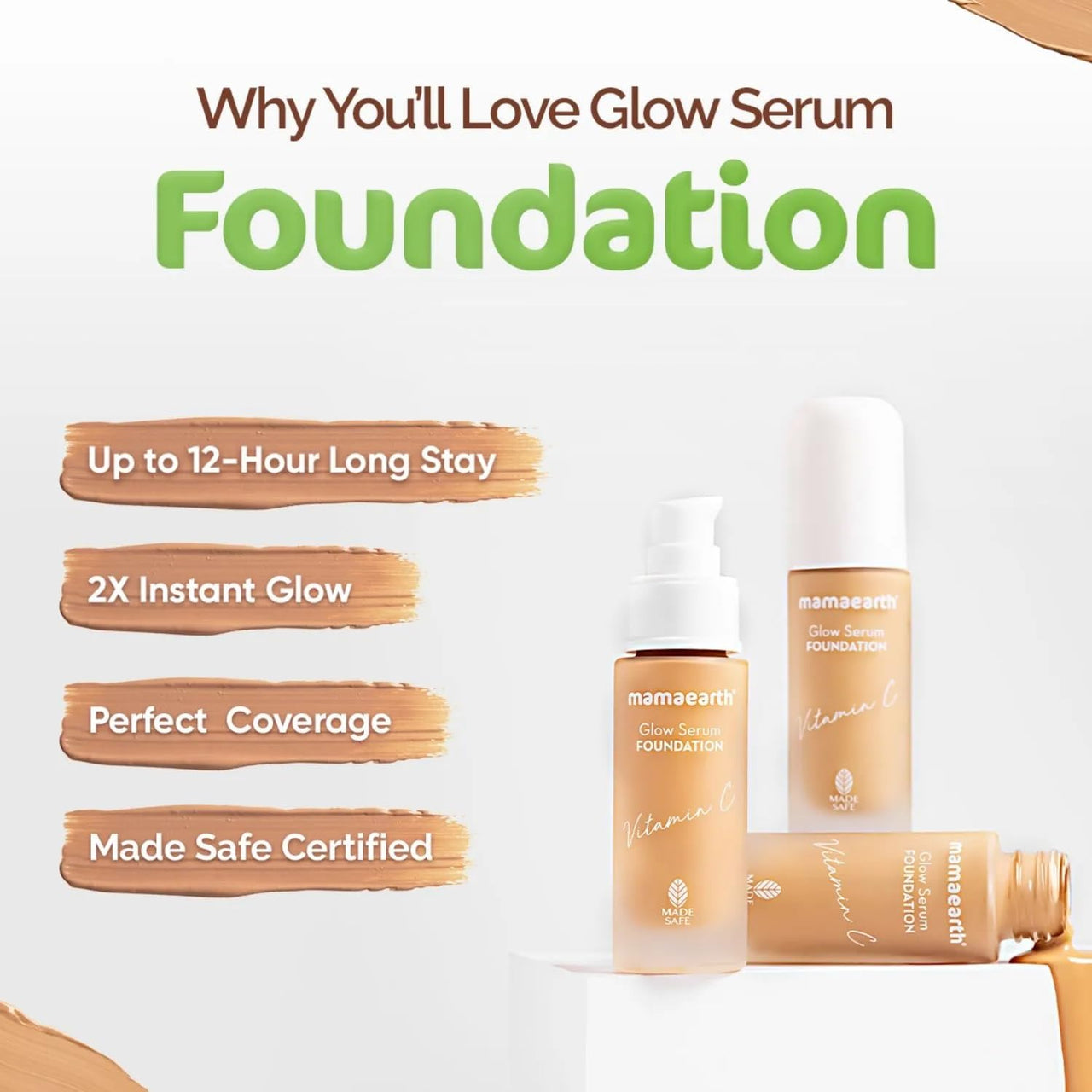 Mamaearth Glow Serum Medium Foundation Dewy With Vitamin C & Turmeric For 12-Hour Long Stay - 01 Ivory Glow - 30 Ml, Normal