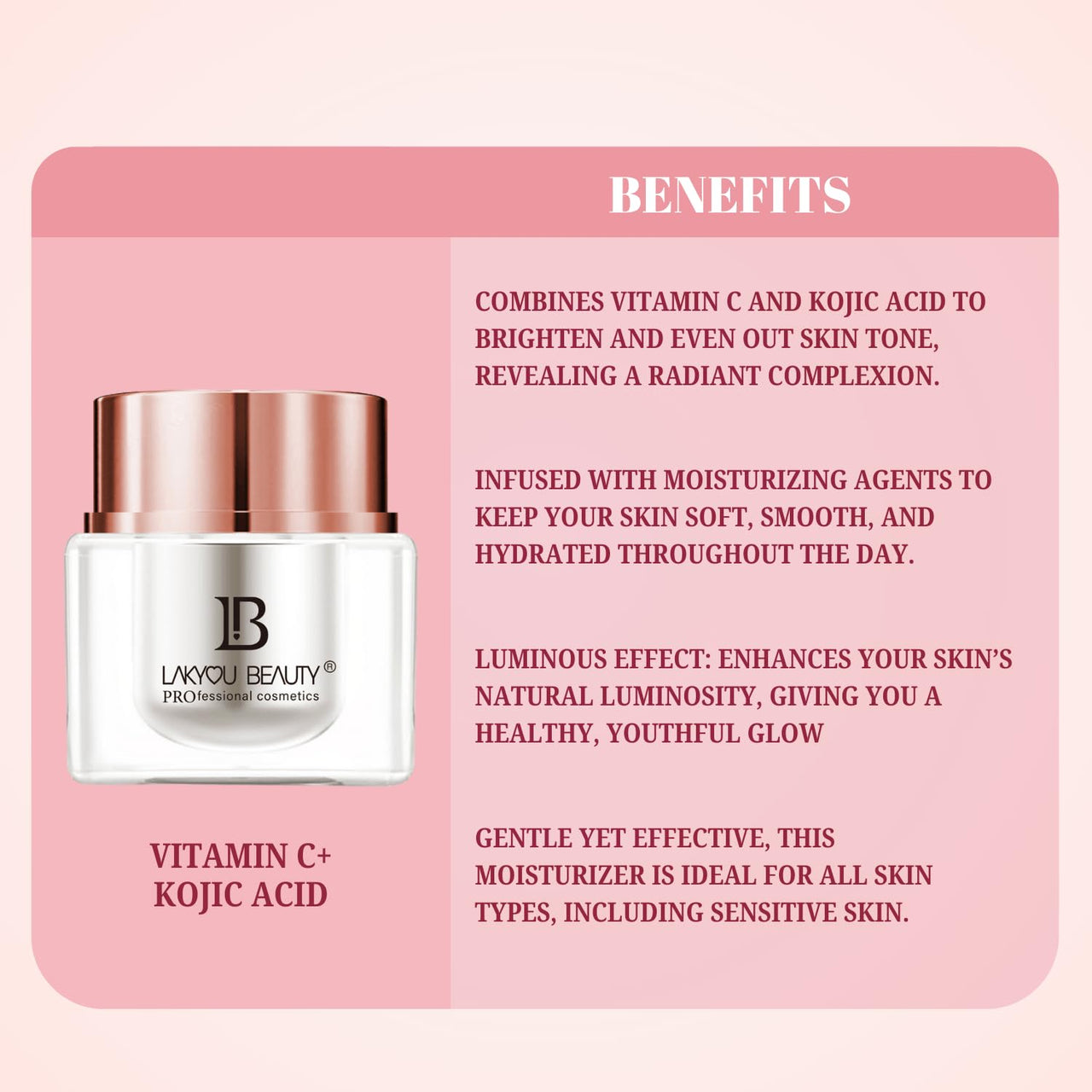 Lakyou Beauty Vitamin C + Kojic Acid Moisturizer - Luminous Glowing & Brightening for All Skin Types, 30ml