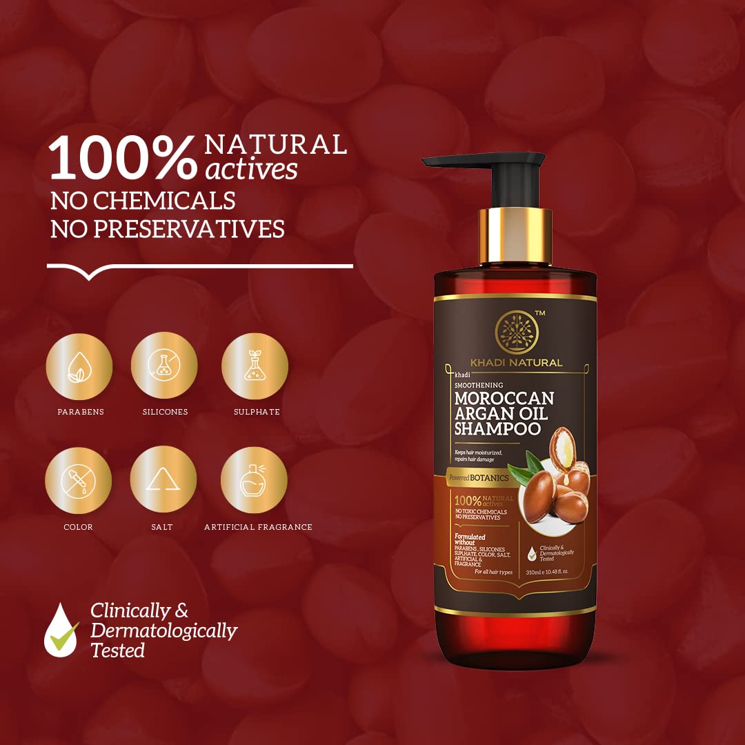 Khadi Natural Powered Botanics Moroccan Argan Shampoo 310ml, For Dry Hair, Reduces Frizz, Paraben, Silicone and Sulphate Free