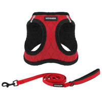 Voyager Step-in Plush Dog Harness  Soft Plush, Step in Vest Harness and Reflective Dog 5 ft Leash Combo with Neoprene Handle for Small and Medium Dogs by Best Pet Supplies -Set (Red Plush), S