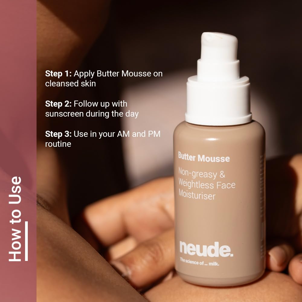 Neude Butter Mousse 50ml Ghee Face Moisturizer Cream for Men & Women with Molecular Ghee Kokum Butter & Almond Oil 24h Hydration Weightless Antioxidant-Rich Deep Moisturizer for Dry & All Skin Types