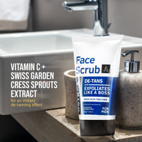 Ustraa De-Tan Face Scrub for Men - 100g | Exfoliation & Effective Tan Removal | No SLS & De-Tan Face Mask - Dry Skin - 125g - Wash-off mask | with White Charcoal | Helps Removes Tanning & Dead Skin